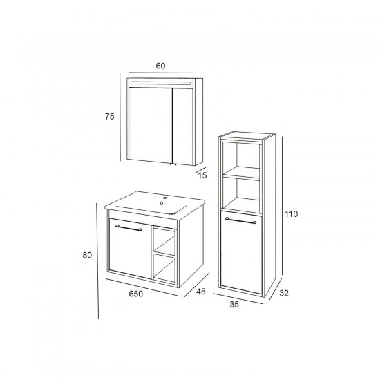 Denko Latte 65 cm Mdf Beyaz Banyo Dolabı Takımı ve Boy Dolabı