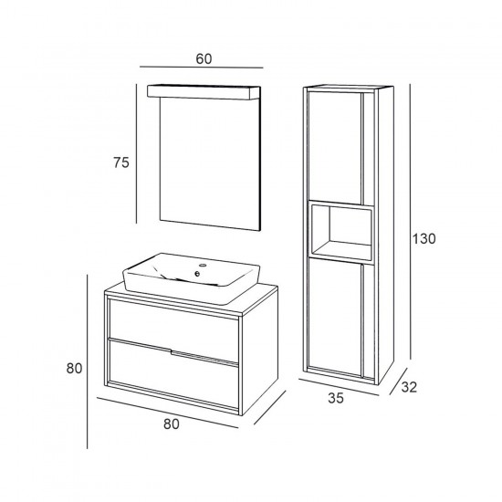 Denko Matia 80 cm Mdf Banyo Dolabı Takımı ve Boy Dolabı