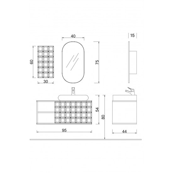 DENKO Oscar 95 Cm Banyo Dolabı+ Seramik Lavabo+ Boy Dolabı